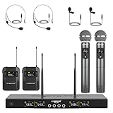 Phenyx Pro Wireless Microphone System, 4-Channel Wireless Mic Set with Handheld/Bodypack/Headset/Lapel Mics, Cordless Mic for Singing, Karaoke, Church (PTU-5200B) - Image 1