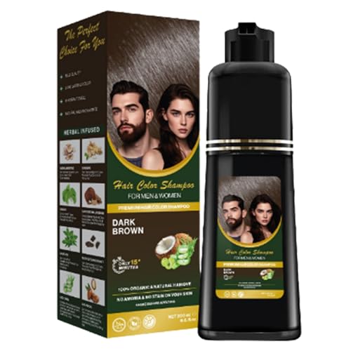 ASAB Hair Colour Shampoo with Herbal Ingredients for Grey Coverage No-Stain Plant-Based Formula Fast Acting 3-In-1 Permanent Hair Dye Strengthens Hairs with Argan Oil for Men and Women (DARK BROWN)