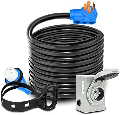50 Amp Generator Cord & Power Inlet Box Kit,15FT Generator Cords 125V/250V Generator Power Cord NEMA14-50P/SS2-50R Twist Lock Connector, ETL Listed, Weatherproof
