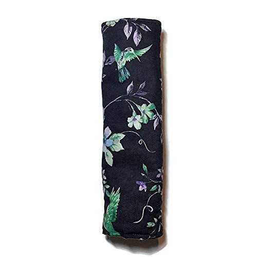 Adservio Handmade Purple Hummingbird Seatbelt Cover, Custom Padded Snap Cotton Strap Pad, Green Hummer, Watercolor Bird Flower Vine, Soft Comfortable Shoulder Seat Belt, Neck Cushion, Adult Child XL