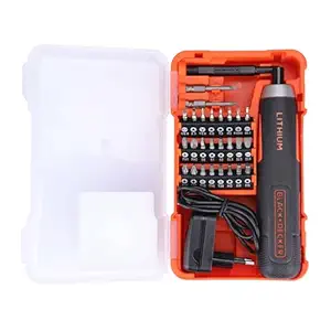 BLACK+DECKER BD40K27 4V 6.35mm Li-ion Cordless Screwdriver with E-Clutch and Intelligent Torque System with 2 LED Worklights & 27-Piece Accessories for Home & DIY Use, 1 Year Warranty, ORANGE & BLACK