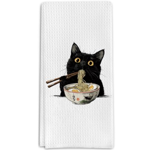 Japanese Gifts Kitchen Towels for Cat Lover, Ramen Cat Gifts Decorative Towels for Bar...