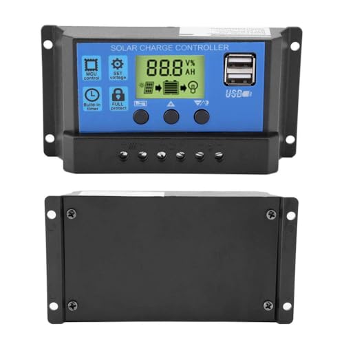 Image of Blackt Electrotech BT61C Solar Charge Controller - 12V /24V 10A PWM Regulator with LCD Display & Dual USB Ports for Solar Panel Charging, Home & Industrial Use