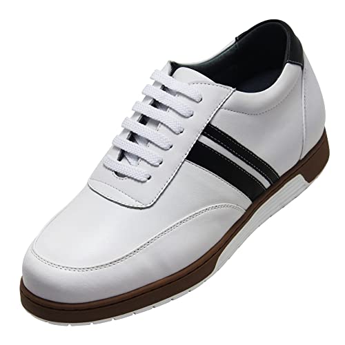 CALTO Men's Invisible Height Increasing Elevator Shoes - White Leather Lace-up Lightweight Clasic Casual Sneakers - 2.8 Inches Taller - Y2821 - Size 9 D(M) US - Main Image