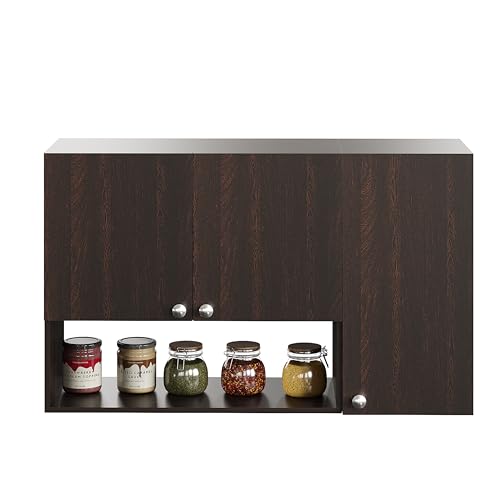 Image of FURNEASER Diana Wall Mounted Kitchen Cabinet with Doors & Open Shelves | Engineered Wood Wall Storage Cabinet for Kitchen, Dining Room & Utility | Modern Wall Organizer Cupboard (Wenge)