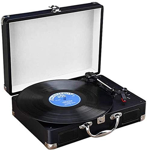 Giradischi Giradischi Giradischi Vintage a 3 velocità con Altoparlante Stereo Giradischi Portatile con azionamento a Cintura Valigia (Colore: Nero)