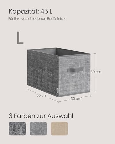 SONGMICS Aufbewahrungsbox 3er Set, zusammenklappbar, Stoffboxen aufbewahren, 50 x 30 x 30 cm, für Kleiderschrank, 2 Griffe, Etikette, für Schlafzimmer Wohnzimmer, schilfgrau ROB450G01