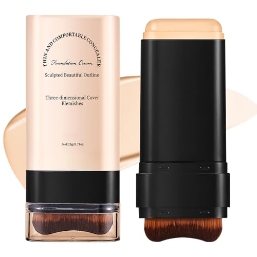 Base de Maquillaje en Barra Hidratante y Ligera 2 en 1, Foundation Stick with Built-In Brush, Acabado Mate, Cubrir Manchas, Larga duración, Resistente al Agua, Para Todo Tipo de Piel (Trigo 04#)