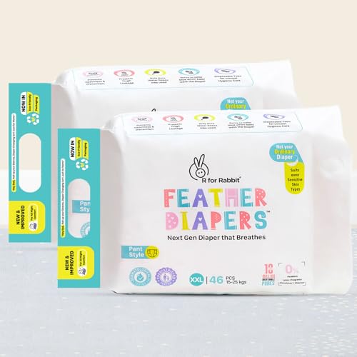 R for Rabbit Pant Style Feather Diaper XXL Size for Baby 15+ kgs 92 Units (46 Count, Combo Pack of 2)