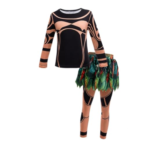 Lito Angels Kostüm für Jungen Langarm Shirt mit Stammesmuster Blattrock Hose Set Karneval Geburtstag Mottoparty Rolle spielen Kinder 4-5 Jahre 110