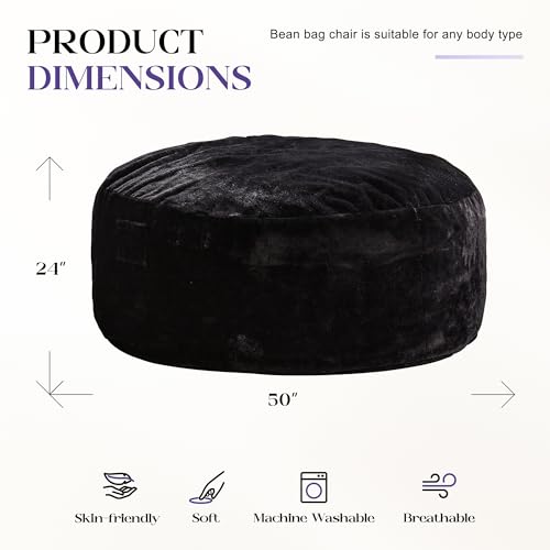 Image of Hobestluk Bean Bag Chair for Adult Giant Beanbag with Filler Black 5FT | Breathable Material Removable Machine Washable Cover Memory Foam Living Room Bedroom Reading Gaming Oversized Large Big