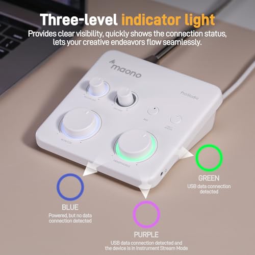 Image of MAONO USB Audio Interface for PC: Interface with XLR Input 24-bit /192kHz Routing Software LOOPBACK ASIO Driver for Recording Music, Home-Studio, Guitar, Podcast, Streaming, DAW(PS22 Lite White)