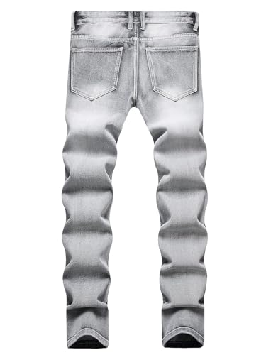 Men's Jeans Slim Fit Ripped Straight Leg Distressed Fashion Denim Pants Gray2