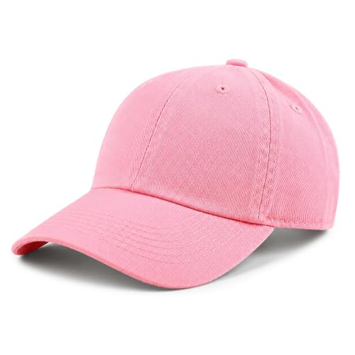 The Hat Depot Kids Washed Low Profile Cotton and Denim Plain Baseball Cap Hat (2-5 yrs Light Pink)