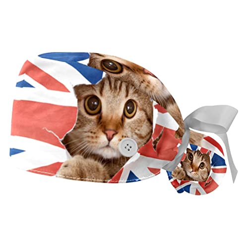 Chapeaux bouffants chat drapeau britannique ajustables JDEZ lot de 2