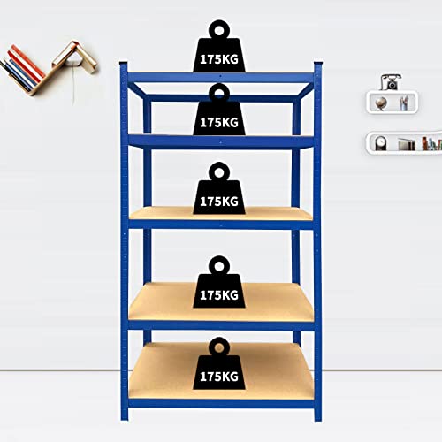 5 Tier Storage Shelve Heavy Duty Metal Shelving Units, Bolt-Free Assembly, 60H X 28W X 12D Inch, Adjustable Utility Shelf Steel Storage Rack With Durable Mdf Boards For Garage Kitchen Bedroom (Blue) #TOP2