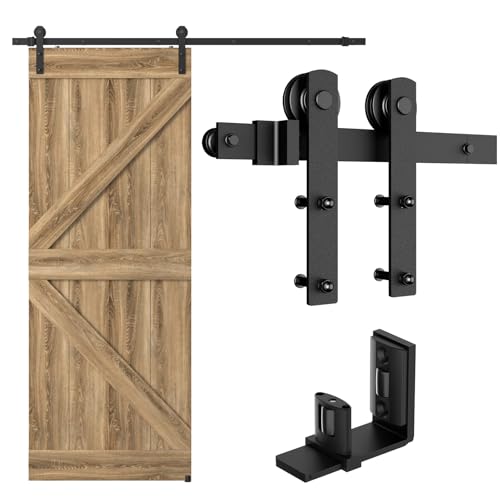 WINOVERCO 72/6FT Sliding Barn Door Hardware Kit with Adjustable U Shape Barn Door Floor Guide Wall Mount Rail Splicing Track Kit (Door not Included)