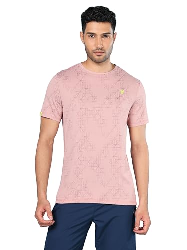 Image of TECHNOSPORT Men Polyester Regular Fit Half Sleeve Jacquard T-Shirt with Double Cool, Quick Dry & Anti Microbial for Sports, Running & Casual Use