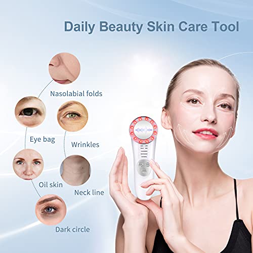 Appareil Anti Rides Visage,obqo Ultrasonique Appareil Massage anti-âge de Front de Massage Visage Cou Levage Dispositif de Beauté LED Lumière Rouge Bleue avec EMS (white) – vue 2