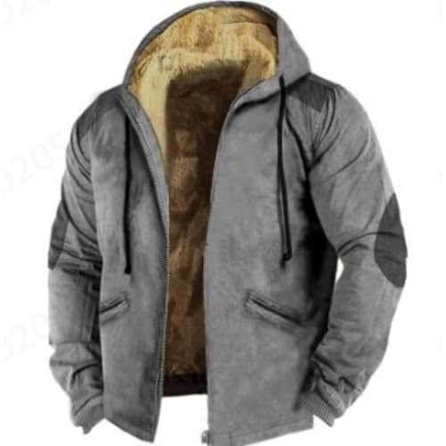 Zip Up Hoodie Faux Fur Lined Jacket for Men Winter Warm Fleece Heavyweight Overcoat Casual Zipper Coats with Hooded