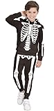 BesserBay Kinder Halloween Skelett Kostüm Unisex Hoodie Hose Outfit-Set Schwarz mit Kapuze und Tasche 104