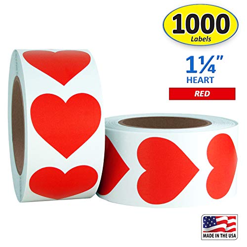 Red Heart Shaped Sticker Labels, 1 1/4" Diameter, 500 per Ro