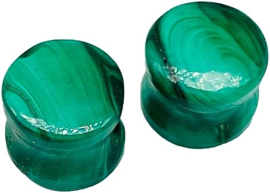 Green Malachite Stone Double Flared Ear Plugs | Handmade Stone Gauges | Body Piercing Jewelry for Stretched Ears | Pair
