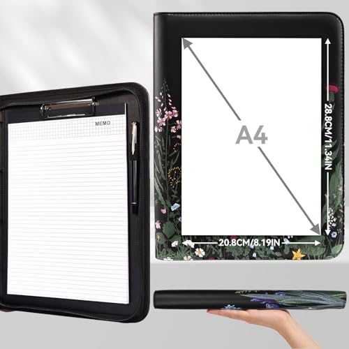 Image of Eshow padfolio Portfolio Binder - 3 Ring Binder with Zipper, Vegan Leather | Includes 5 Colorful Sheet Protectors for Documents & Diles, 1 Pen, and 1 A4 Notepad, Designed for Women and Men