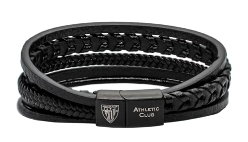 Athletic Club Pulsera de Cuero Trenzado negro, Cierre de Acero Inoxidable. Producto oficial