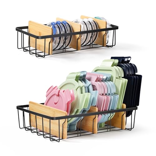 CACHOLIV 2-Pack Adjustable Lid Organizers - Large Kitchen Cabinet Organizer for Food Storage...
