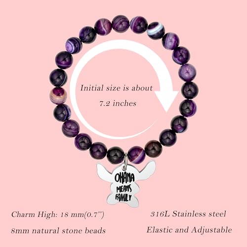 Ohana Means Family Bracelet Natural Stone Beaded Amethyst Bracelets for Womens Inspirational Jewelry Stitch Stuff Gifts for Lover Daughter Mom Niece3
