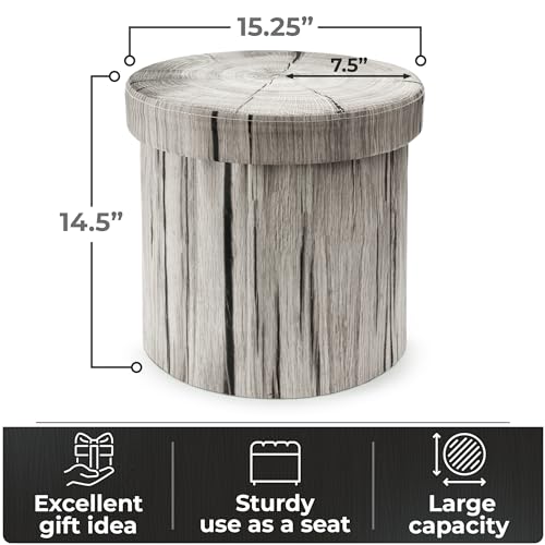 Sorbus Tree Stump Stool, 15 Inch Storage Ottoman & Footrest (1 Pack, Gray) - image 3