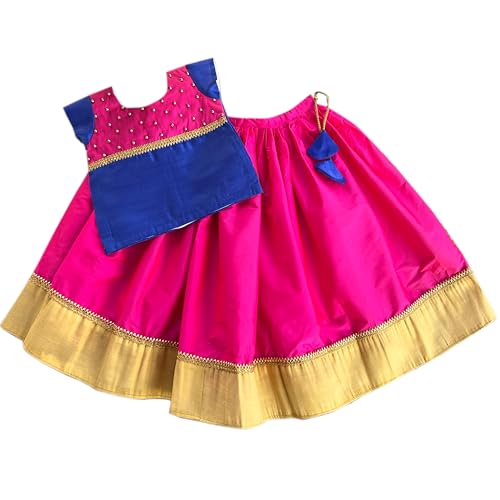 Image of Stanwells Kids Lehenga Choli for Girls Silk Traditional Stylish Ethnic Wear Royal Blue Magenta combo Dress for Baby Girls
