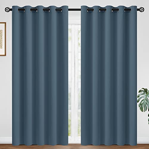 Image of COSVIYA Grommet Room Darkening Stone Blue Curtains 84 inch Long for Bedroom | Light Blocking Insulated Thermal Curtains for Living Room, Blackout Thick Polyester Window Drapes,62x84 inches, 2 Panels