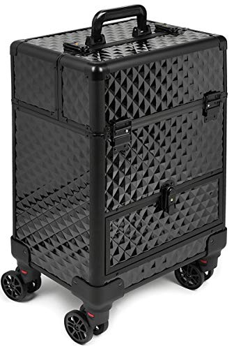 Bingo-Shop Kosmetikkoffer professioneller Make-up Koffer mit drehbaren Universalrollen Schminkkoffer Make-up Aufbewahrung Organizer für die Reise abschließbare Box Koffer mit Tragebox Schwarz V6 Cover