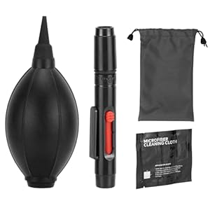 QWORK Camera Lens Cleaning Kit – 4-in-1 Includes Lens Cleaning Pen, Microfiber Cloths, Air Blower – Compatible with Sony, Nikon, Canon, DSLR Cameras & Cell Phones