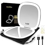 Beleuchteter Kompaktspiegel, 1-fach/10-fache Vergrößerung, doppelseitiger beleuchteter Reise-Make-up-Spiegel, Touchscreen, 56 LED-Lichter, tragbarer Taschenspiegel, USB-Aufladung (schwarz)