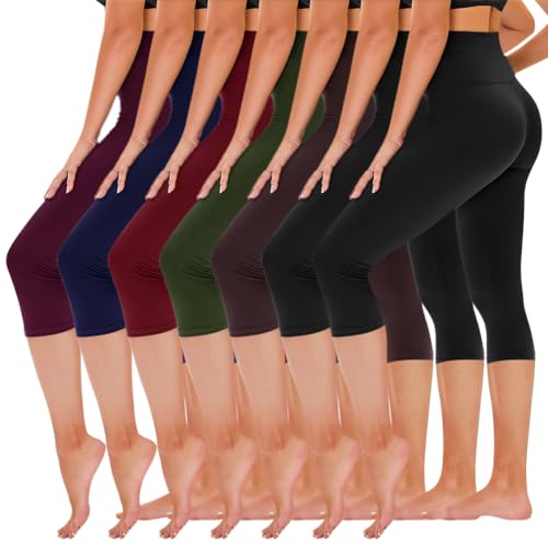 TNNZEET 7 Pack Leggings for Women - High Waisted Yoga Pants with Pockets Black Leggings Women Full Length & Capri