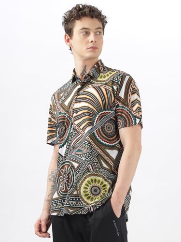 Image of BULLMER Trendy Regular Fit Printed Causal Half Sleeve Shirt for Men