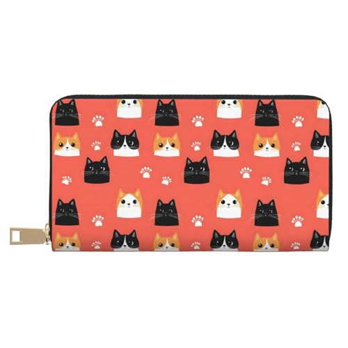 Leather Thin Slim Wallets for Women Men - Fashion Cute Cartoon Cats Print Card Wallet Holder with Zipper