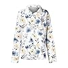 SYDUZAX Long Sleeve Shirts for Women UK Button Down Shirts Floral Retro Print Loose Fit Roll Up Long Sleeve Tunic Top Collar Business Casual Blouse Ladies Tops Spring Fall Clothes for Work Office #2