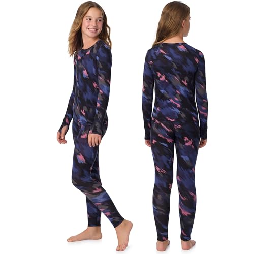 Image of Cuddl Duds Lightweight 2 Piece Active Base Layer Matching Sets for Girls | Kids Everyday Activewear, Long Sleeve Top & Leggings, Back to School & Gym Clothes, Breathable Moisture Wicking Lounge Set