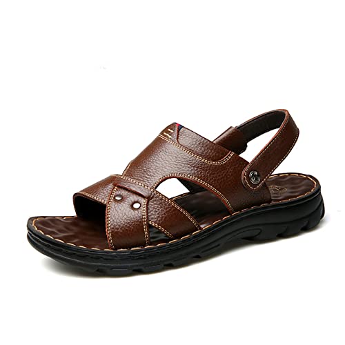 Men's Leather ls, Summer Casual Open Toe Outdoor Athletic Comfortable Fisherman l, Soft Breathable Non-Slip Adjustable Heel Strap ls Brown