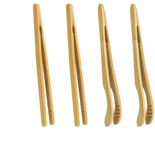 Wxinsheng Zange Toast Grillzange Holz,4 Stück Toast Tongs Servierzange Zangen Bambus Toastzange,Rutschfestem Grillzange Holz,Wiederverwendbare Holzzange,Kleine Küchenzange Für Salat,Grillen,Braten