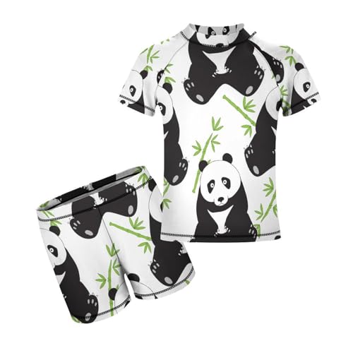 Cute Pandas and BambooChildren's Swimsuits Boys Two Piece Suit8-10Y（130cm）