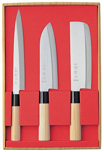 SekiRyu - Juego de 4 cuchillos de cocina japoneses (incluye 1 piedra de afilar china)