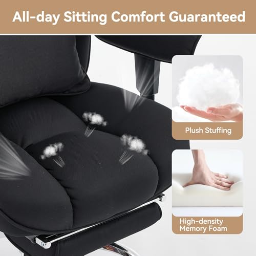 Image of Efomao Executive Office Chair, Mesh Black Fabric Big and Tall Desk Chair | Breathable fabric, pocket spring & foam seat, retractable footrest, 135 recline for computer gaming setup