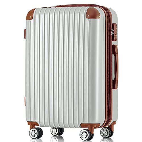 BTM スーツケース 機内持ち込み キャリーバッグ 超軽量 容量拡張可能 ストッパー付き 静音 アウトドア TSAロック ダイヤルロック 中型 耐衝撃 おしゃれ 旅行 ビジネス 出張 1 suitcase Mサイズ グレーグリーン×ブラウン