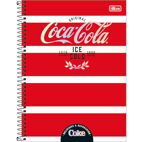 Tilibra - Caderno Connect Espiral Capa Dura Universitário 10 Matérias Coca-Cola 160 Folhas - Ice cold fundo listras