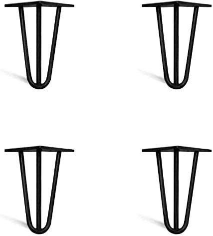 4 x Hairpin Legs from DT IRONCRAFT - 10cm 3 Rod / 10mm, Black - Sofa, Bed and Cabinet Legs with Floor Protector Feet & Screws